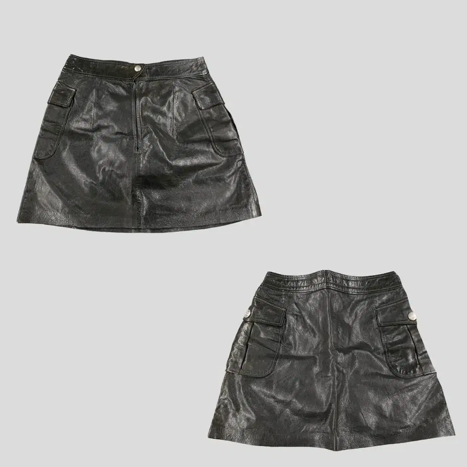 Chevignon Chevignon Chevignon Dark Khaki A-line Goatskin Leather Skirt Mini