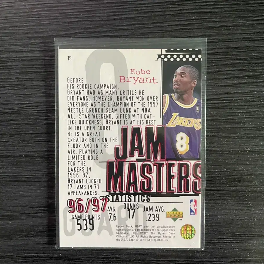 96-97 UD3 Jam Master #19 코비 루키 카드