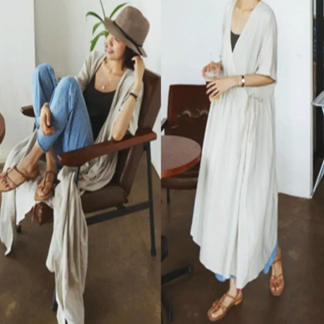 NEW)Linen Wrap ONEPIECE Robe Two Way-Oatmeal Beige