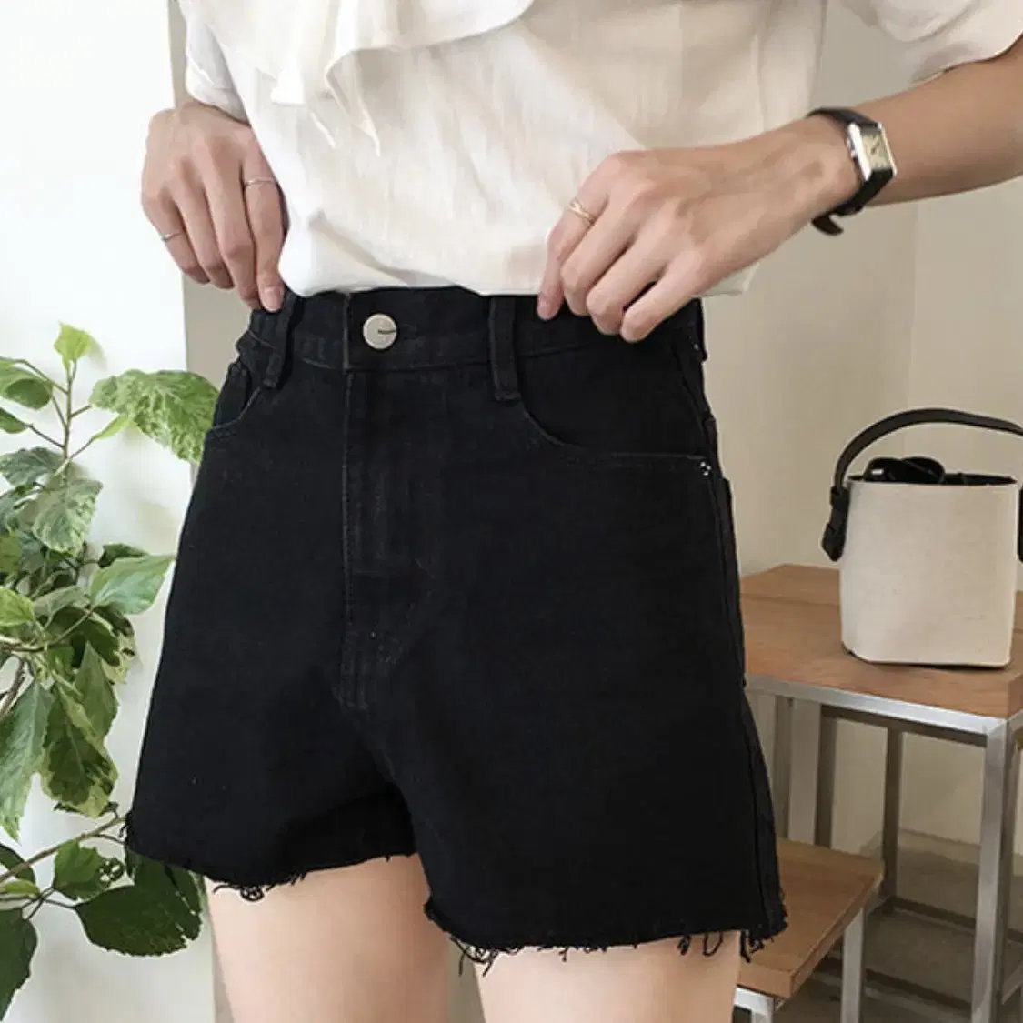 [S] Black Cutoff Pants Black Cutoff Shorts Black Denim Shorts High Waist Denim Shorts