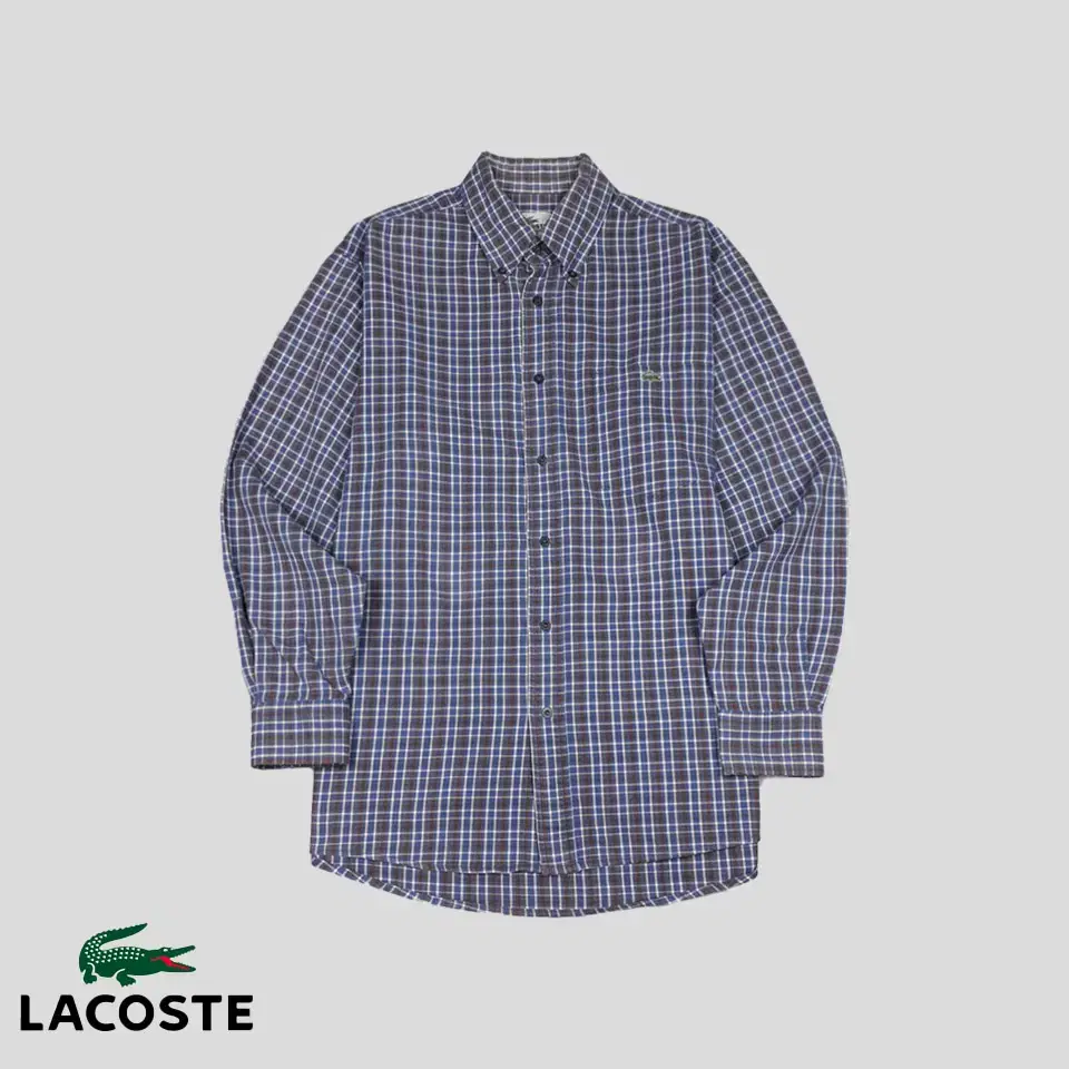 Lacoste Brown Navy Check Pocket Logo Patch Cotton Shirt SIZE L