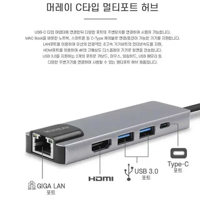 멀티 허브  4 in 1 C 타입 LAN USB 3.0 HUB HDMI