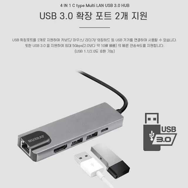 멀티 허브  4 in 1 C 타입 LAN USB 3.0 HUB HDMI