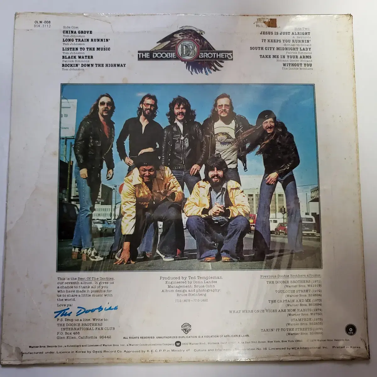 두비 브라더스 Doobie Brothers BEST 라이센스 LP