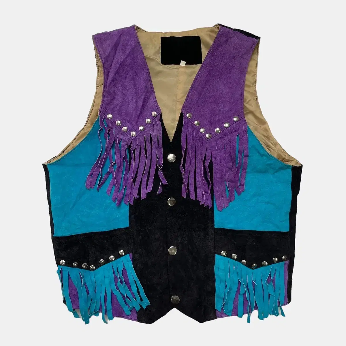 Vintage Coloration Leather Fringe Vest