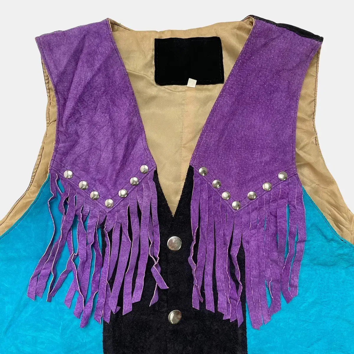 Vintage Coloration Leather Fringe Vest