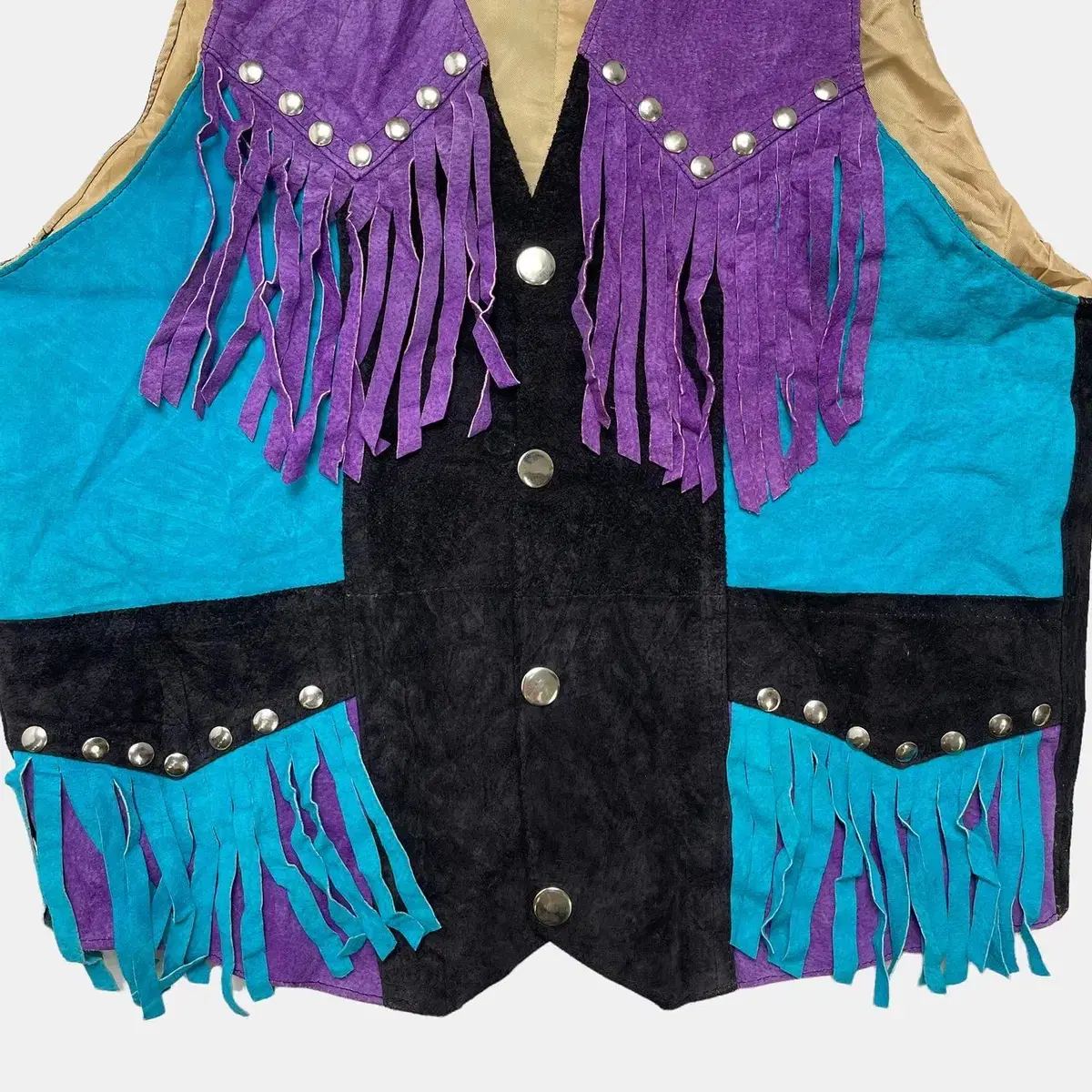 Vintage Coloration Leather Fringe Vest