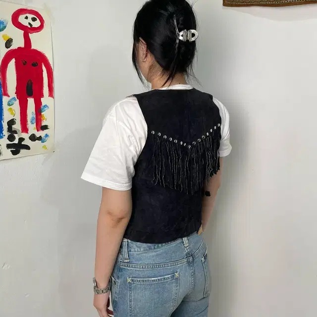 Vintage Coloration Leather Fringe Vest