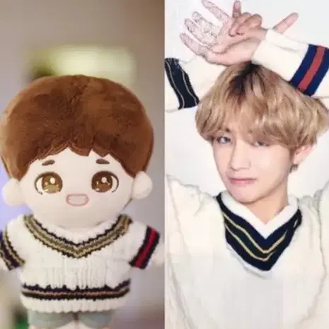 BTS 방탄소년단 뷔 태형 브이넥 스트라이프 니트 인형옷 15CM2OCM