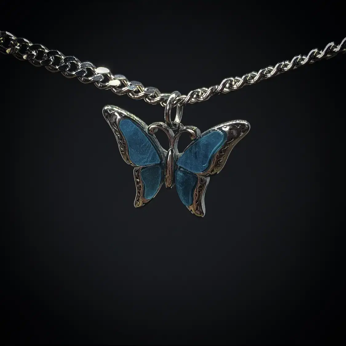 Sky blue butterfly necklace