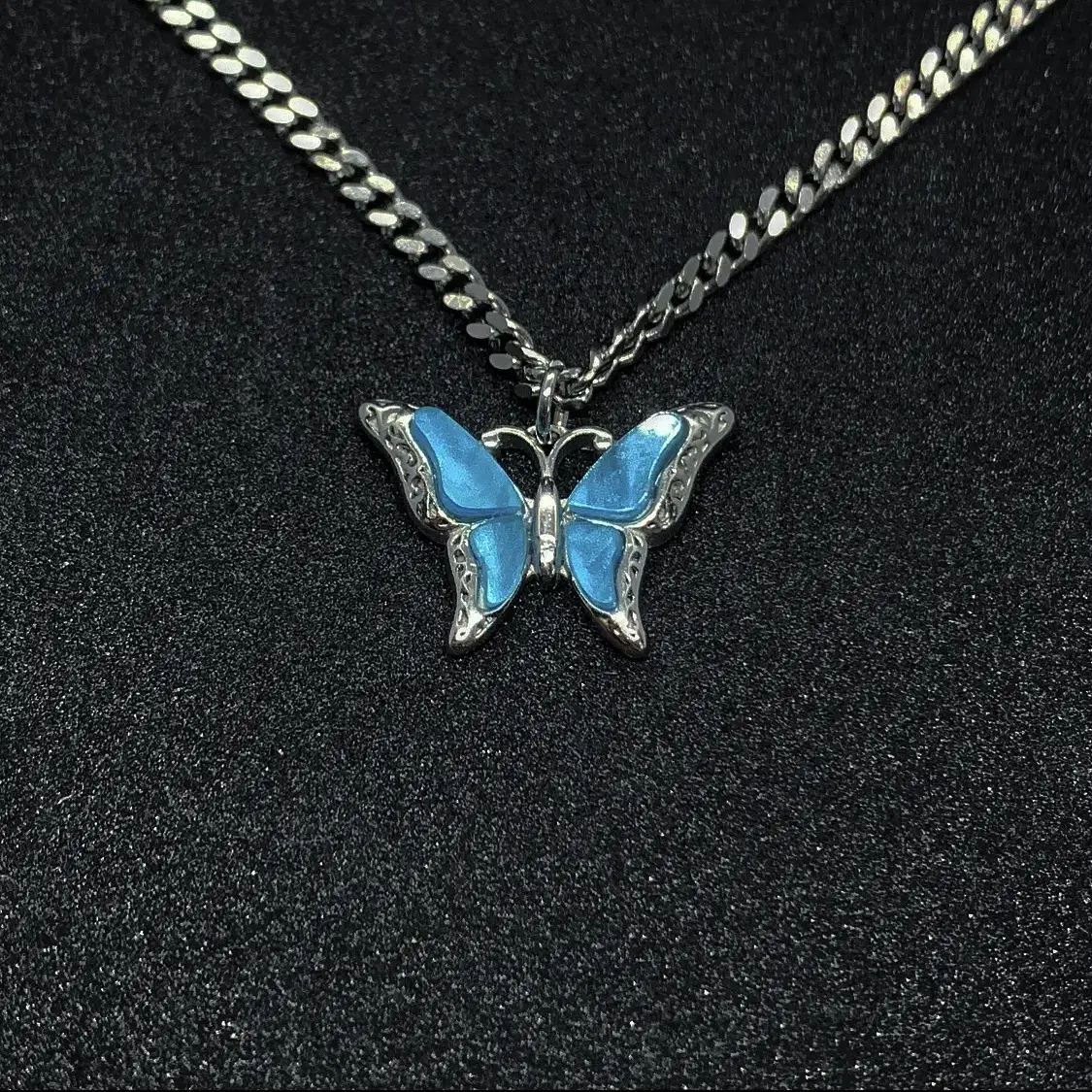 Sky blue butterfly necklace