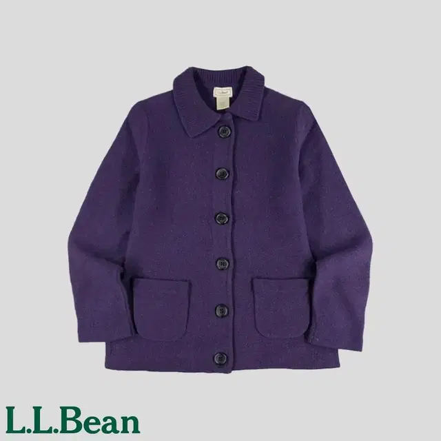 L.L. BEAN 엘엘빈 퍼플 투포켓 울100 카라넥 가디건  SIZE