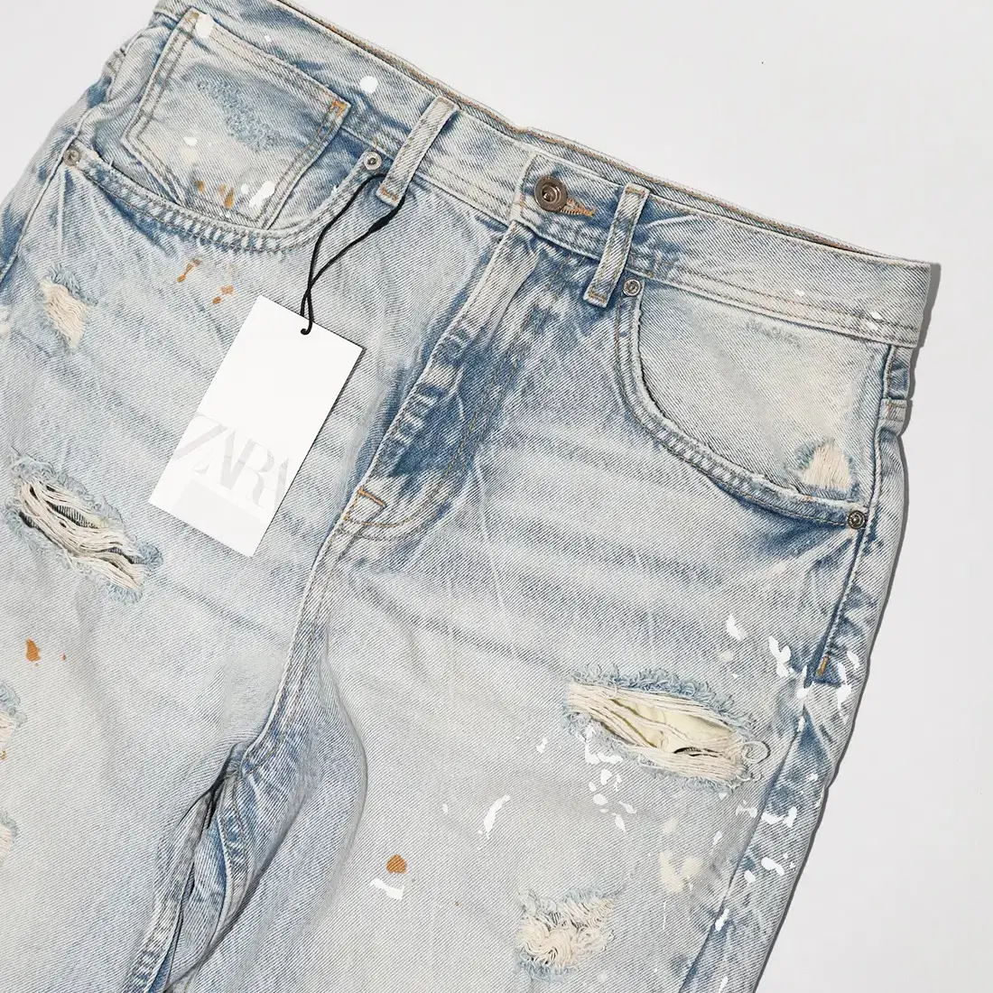 ZARA Loose Cropped Destroyed Denim