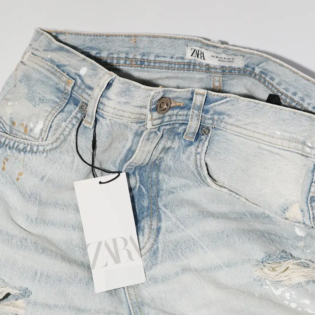 ZARA Loose Cropped Destroyed Denim