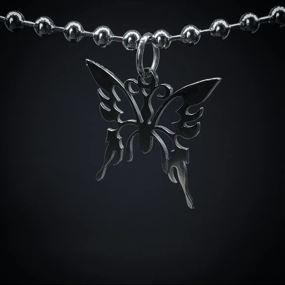 Metalbutterfly on the Ballchain necklace