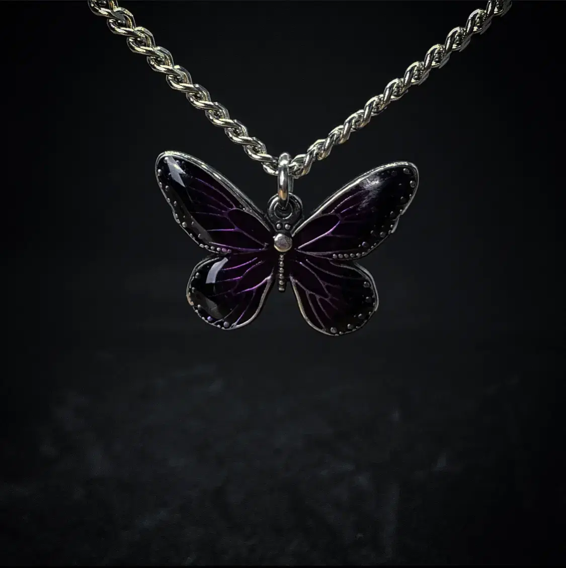 Purple butterfly on the chain necklace