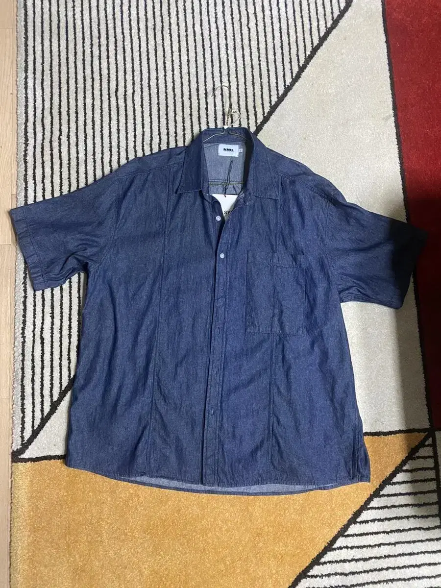 Front seam loose fit washed denim indigo shirt for sale