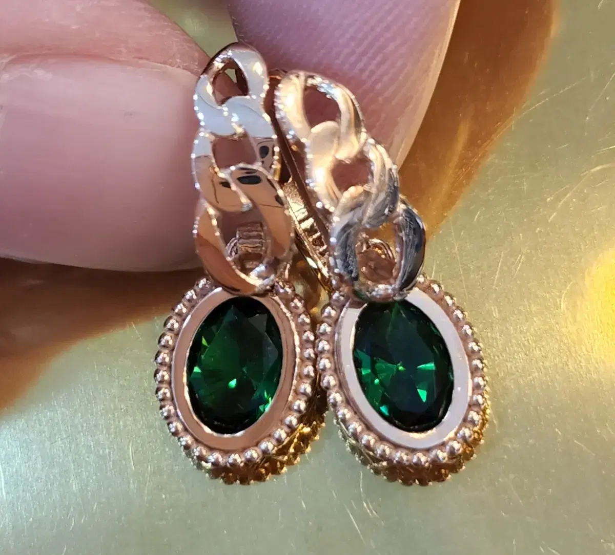 14k Rose Gold and Emerald Earrings