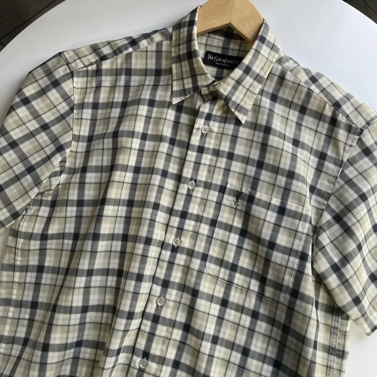 Yves Saint Laurent Check Patterned Linen Short-Sleeved Shirt 2921