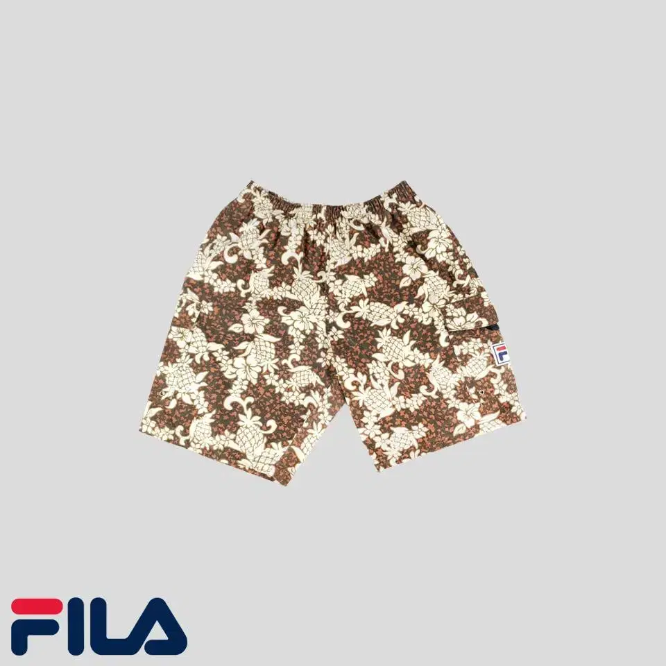 FILA Fila Wheela Brown Red Hawaiian Flower Pattern Banded Shorts Half Pan