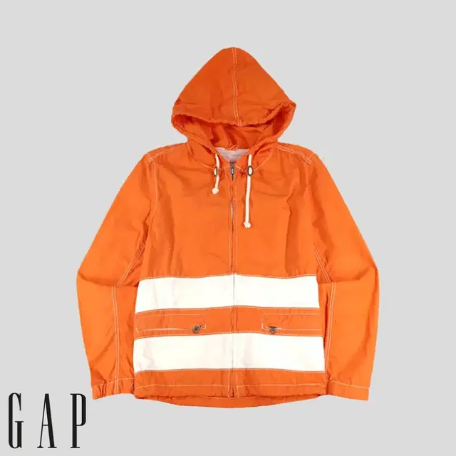 GAP 갭 오렌지 화이트 배색 스티치디테일 코튼 후드집업  SIZE M