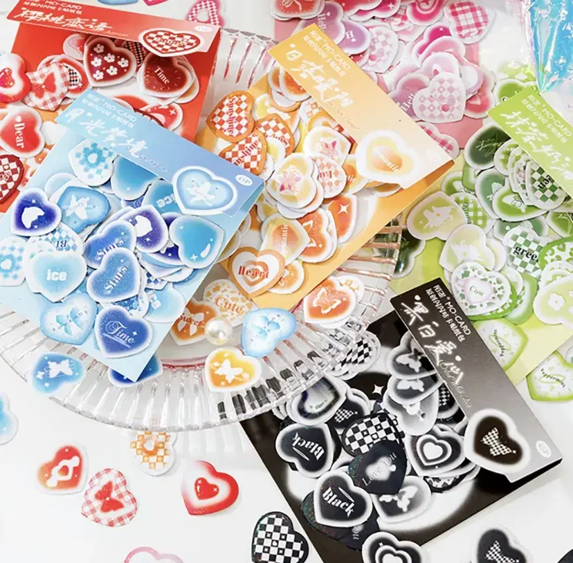 Emotional check pattern Heart Kitsch Sticker Pack Heart Sticker