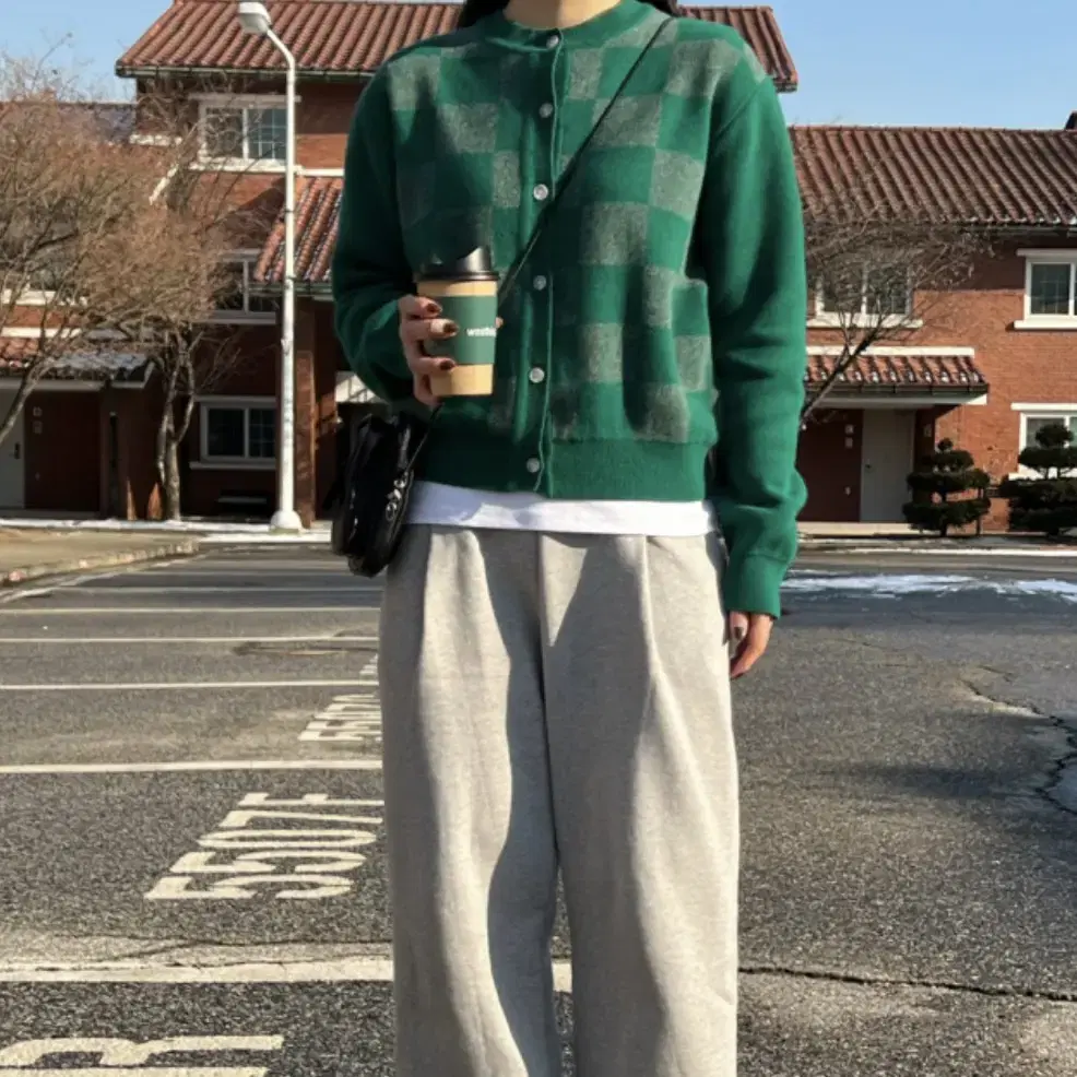 페이퍼 체크 가디건 green check cardigan 그린