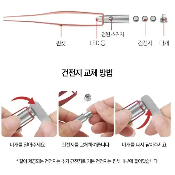 아이 어린이 노인 귀청소 귀이개 휴대용 LED 귀파개 + 핀셋세트