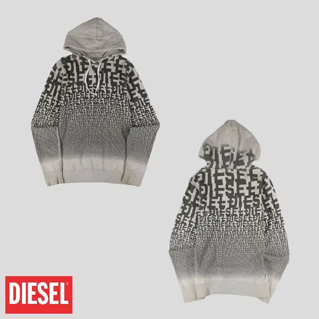 디젤 DIESEL 그레이 스펠로고 패턴 스웻 후드 티셔츠  SIZE M