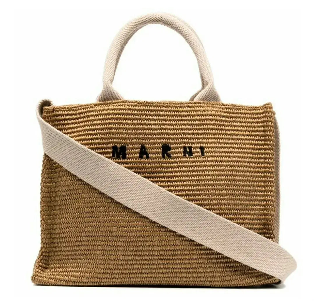MARNI 로고 자수 라피아 토트백