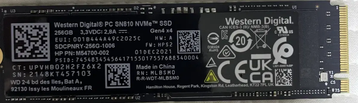 WDblack sn810 NvmeM.2 256G 팝니다.