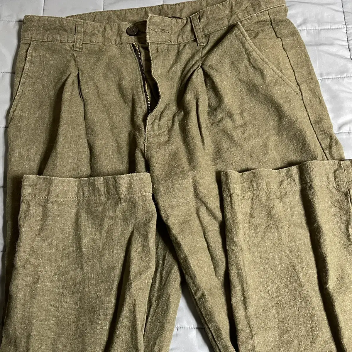 Uniformbridge One-Tuck Linen Khaki Pants, Large 32