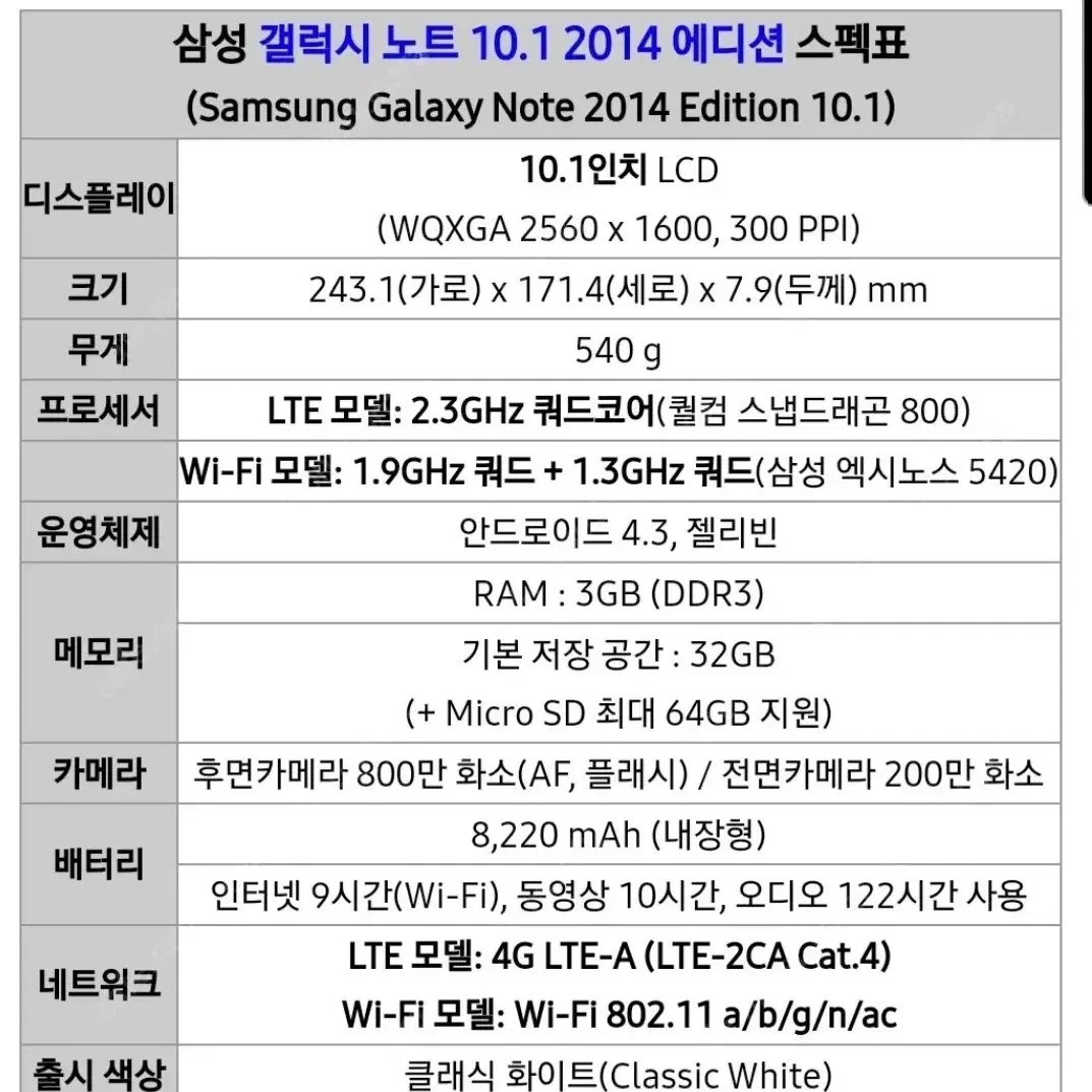 삼성 갤럭시 노트 10.1 2014에디션(리퍼 새상품)