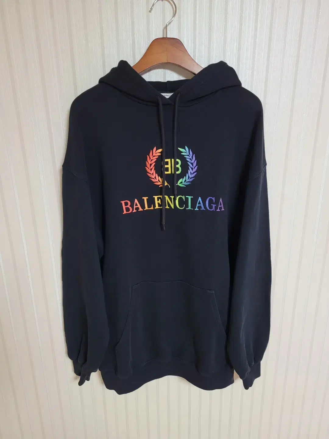 Balenciaga Rainbow Laurel Embroidered Overfit Hoodie S 220902