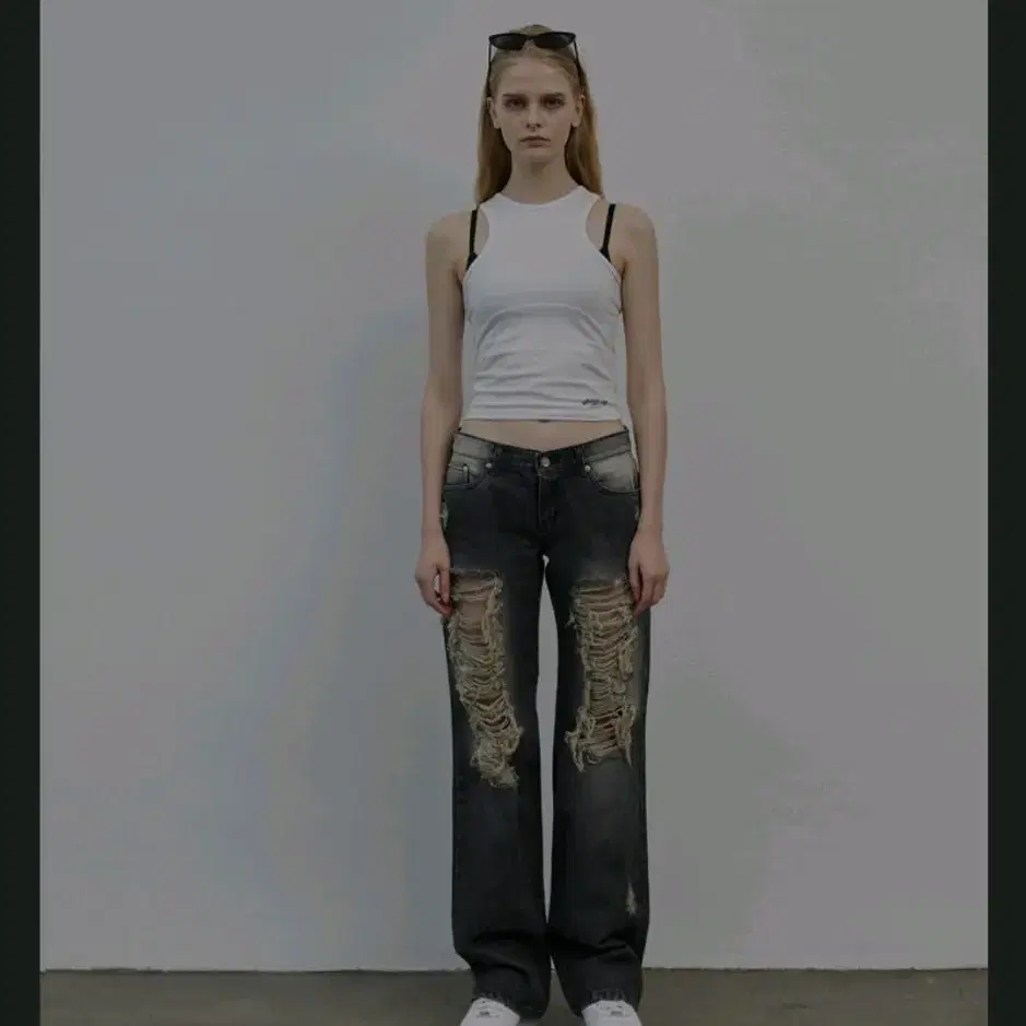 보헤미안 서울 damage wide denim pants in gray