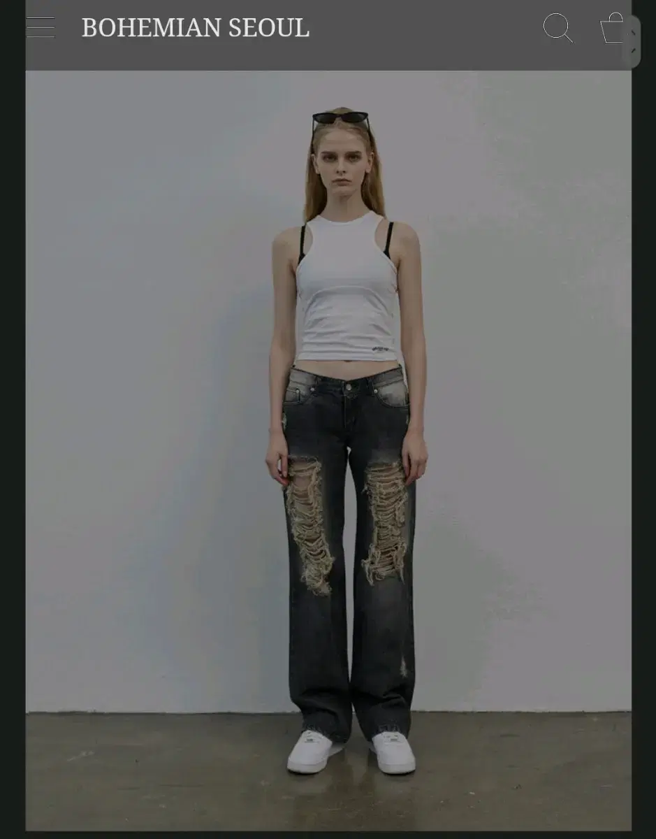 보헤미안 서울 damage wide denim pants in gray