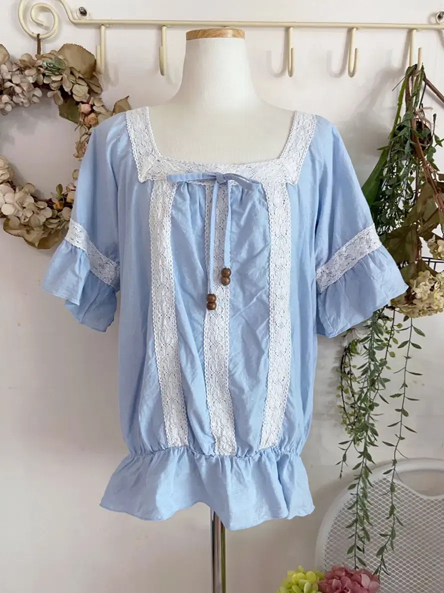 Light blue square-neck blouse