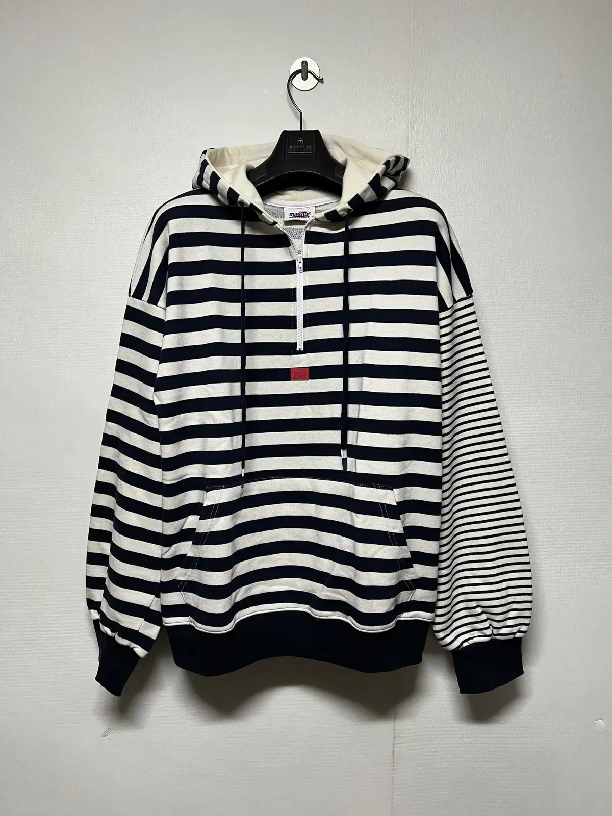 Men's L Half-Zip Hoodie Half-Zip Hooded Sweatshirt semi Overfit Stripe