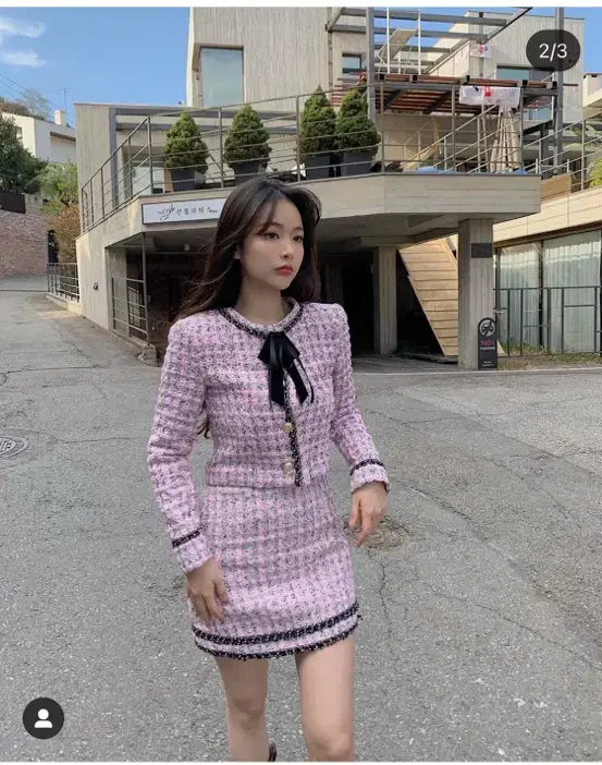 라이크뮤즈 rose tweed set 핑크