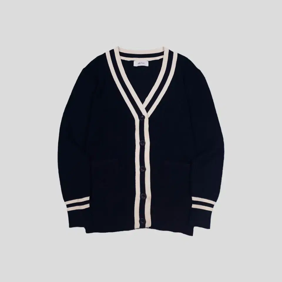 MILA OWEN Navy line-banded double-pocket cotton knit cardigan SIZE