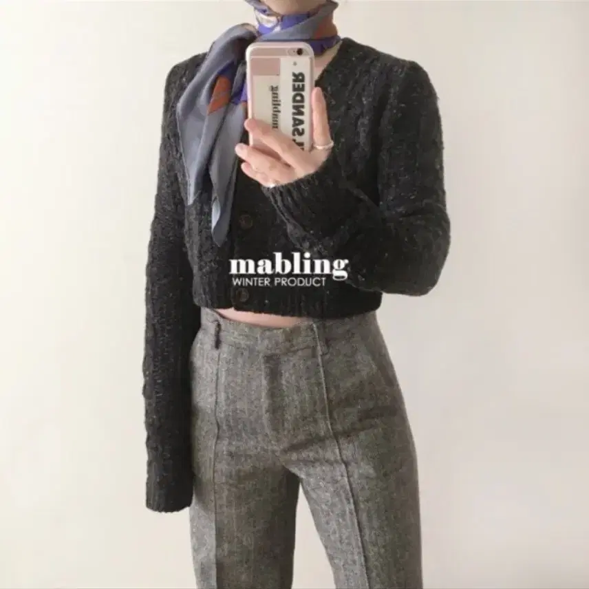 마블링 ( mabling ) 울 크롭 가디건 크림베지터블vegetable