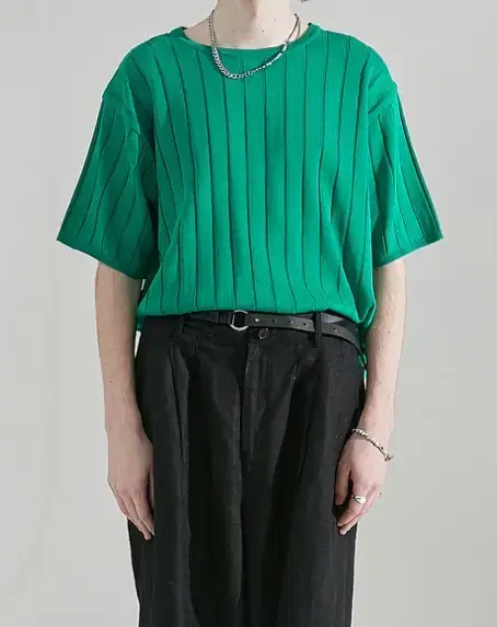 알렌느 GREEN mesh cable halfsleeve knit