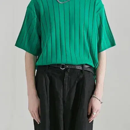 알렌느 GREEN mesh cable halfsleeve knit