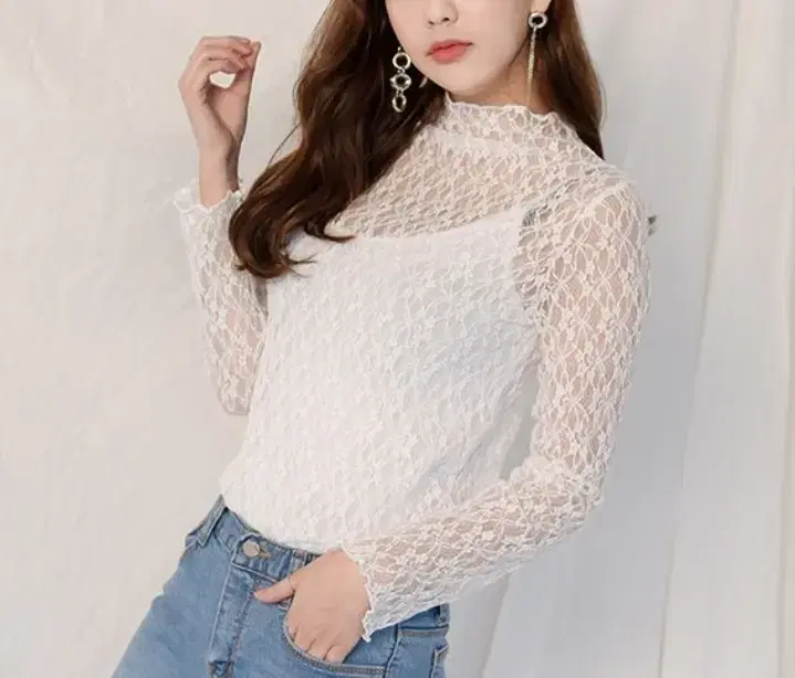 P135-1[Vahn] See-through Lace Blouse (New)