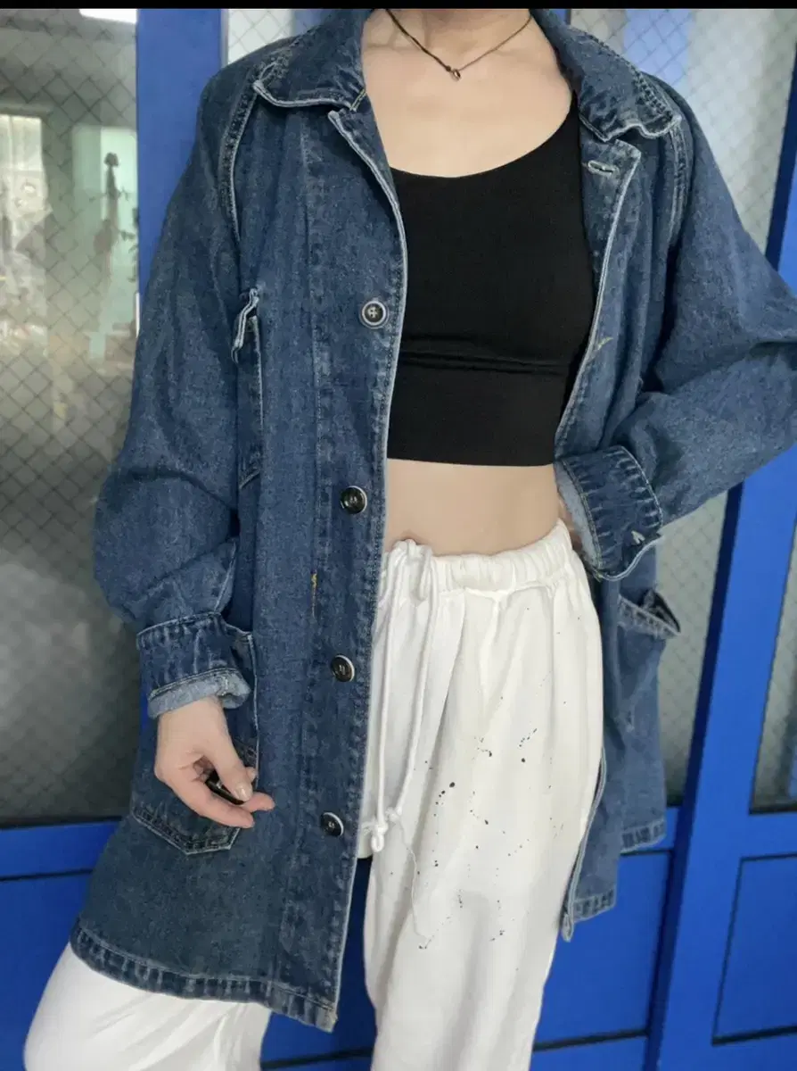 Oversized jean jacket coat