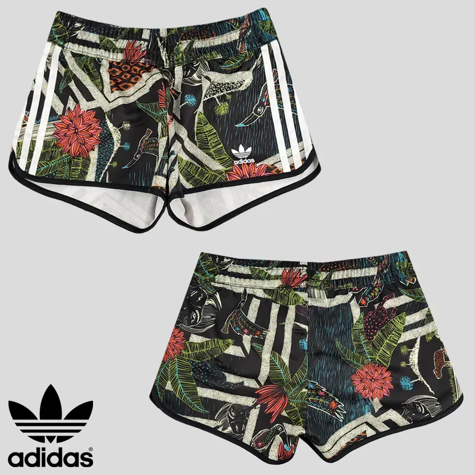 Adidas Black White Samsun Hawaiian Pattern Shorts Swim Hot Pants Dolphin Pants 25