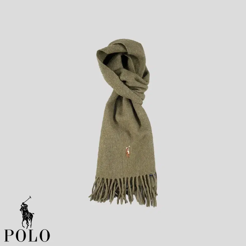 Polo Ralph Lauren Khaki Multipony Lambswool100 Tesla Muffler Shawl MADE IN