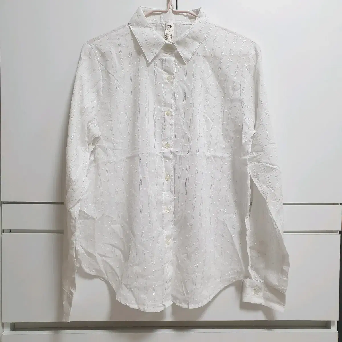 [New] White Silver Stripe Thin Shirt Nambang