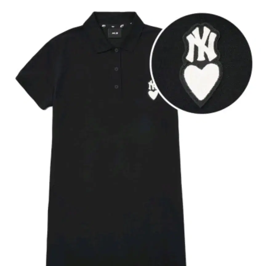 [무료배송] MLB 여성 하트 피케 반팔 원피스 NY (Black)- M