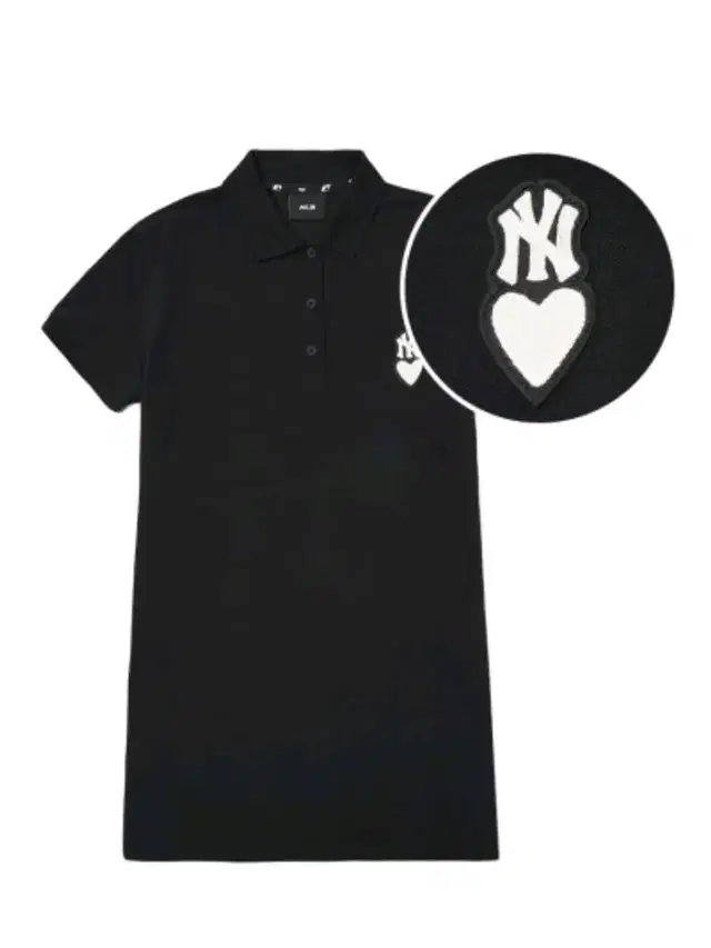 [무료배송] MLB 여성 하트 피케 반팔 원피스 NY (Black)- M